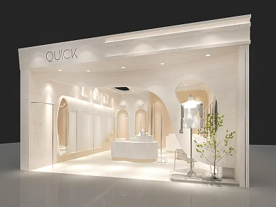 Elegant Modern Clothing Store With Arch Design Display Mannequin And Green Plant 3d model