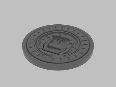 Gray Circular Manhole Cover With Textured Surface And Square Center Design 3d model