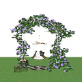 Garden Swing Playground Equipment with Green Ivy Purple Flowers in City Grass for Child Fun
