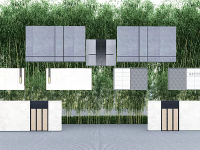 Modern Scenic Feature Wall with Lush Bamboo Backdrop and Geometric Stone Panels 3d model