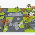 Micro Terrain Landscape Design With Green Lawn Circular Patterns Stones And Trees