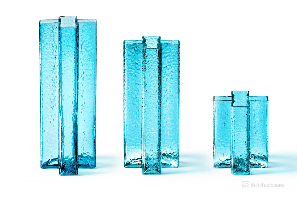 Decorative Ornament Set Blue Glass Textured Columns For Home Decor Different Sizes 3d model 