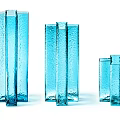 Decorative Ornament Set Blue Glass Textured Columns For Home Decor Different Sizes