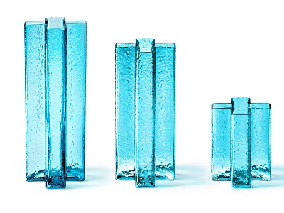 Decorative Ornament Set Blue Glass Textured Columns For Home Decor Different Sizes 3d model