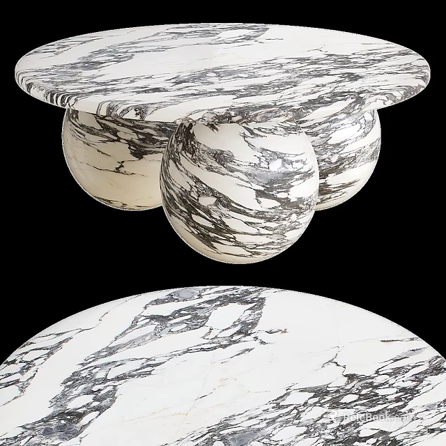 Modern Marble Coffee Table With Round Top And Spherical Base Design 3d model 