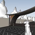 Modern Entrance Gate With Curved Arch Structure Surrounded By Trees And Pedestrian Path 3d model