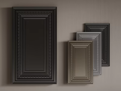 Black Silver Decorative Hardware Tools Frames with Various Sizes on Gray Background Wall 3d model