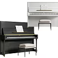 Elegant Black And White Piano Instruments With Stool And Sheet Music For Home
