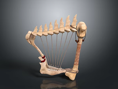 Handmade Bone Household Decorative Item With Carved Details And Strings 3d model