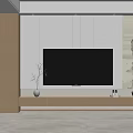 Modern TV Background Wall Design With White Wall Wooden TV Cabinet Vase And Decorative Art