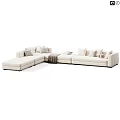 Beige Fabric Double Sofa With Checkered Pillows Cozy Throw Blanket And Ottoman