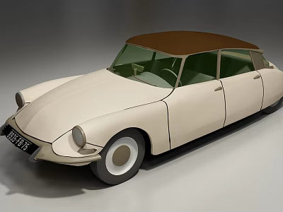 Cream Colored Vintage Car Featuring Brown Top And Classic Retro Design 3d model
