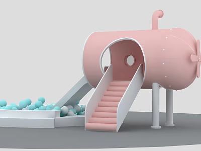 Pink Playground Equipment with Stairs Slide and Blue Ball Pit for Kids Fun Play Area 3d model