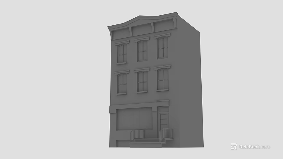 Three Story Architectural Building Model With Classic Windows And Ground Floor Entrance 3d model 