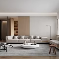 Modern Living Room Interior With Light Gray Sofa Wooden Wall And Round White Coffee Table