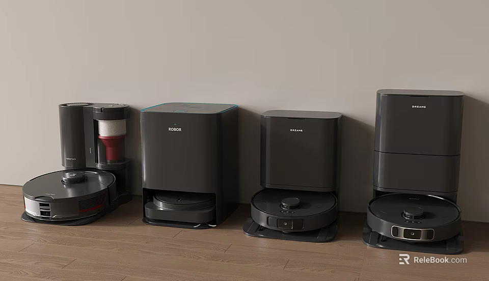 Row of Smart Robotic Cleaning Machines with Modern Design for Home Floor Care 3d model 