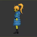 Yellow Skinned Elf Character With Blonde Ponytail Pointed Ears Blue Puffer Jacket And Orange Top