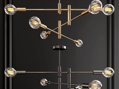 Modern Geometric Chandelier With Gold Metal Frame And Multiple Clear Glass Bulbs 3d model