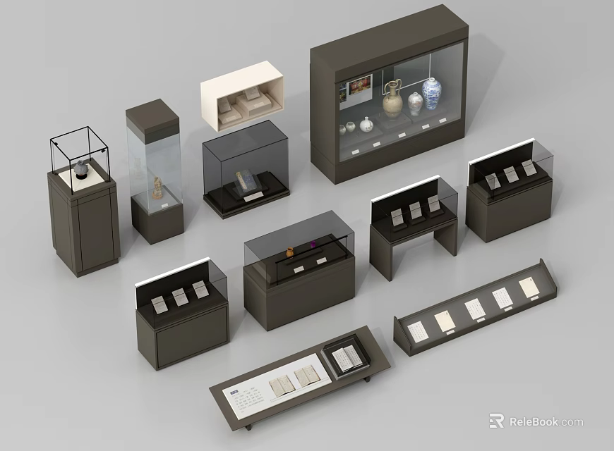 Modern Display Cabinets And Shelves With Glass Doors For Exhibiting Items 3d model 