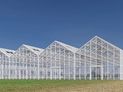 Modern Industrial Factory Building With Glass Steel Structure And Gabled Roofs 3d model