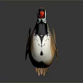 3D Rendered Quail With Red Beak Contrasting Dark Light Head And Striped Brown White Feathers