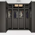 Black Open Wardrobe Modern Design Interior With Hanging Rods Shelves And Clothes