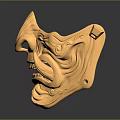 Golden Ornate Carved Mask With Intricate Facial Features And Shiny Surface