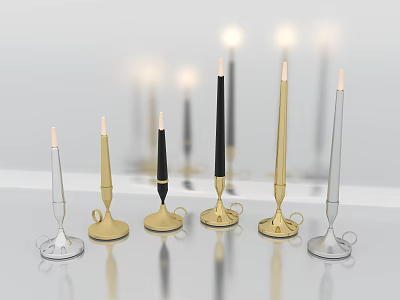 Stylish Candle Lamps With Gold Silver Black Bases And Decorative Design 3d model
