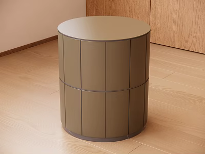 Olive Green Round Top Side Table With Segmented Panels On Wooden Floor 3d model