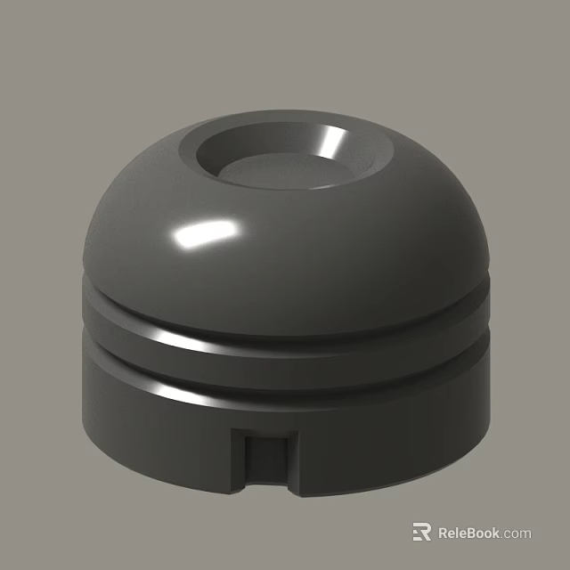 Gray Cylindrical Mechanical Component With Hemispherical Top Circular Hole And Ringed Base 3d model 