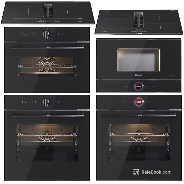 Modern Black Kitchen Ovens Featuring Glass Doors And Control Panels 3d model 