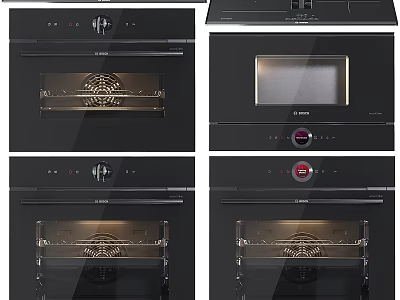 Modern Black Kitchen Ovens Featuring Glass Doors And Control Panels 3d model