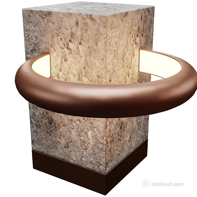 Modern Circular Brown Table Lamp With Stone Base And Soft Illumination Design 3d model