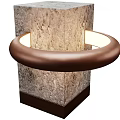 Modern Circular Brown Table Lamp With Stone Base And Soft Illumination Design 3d model