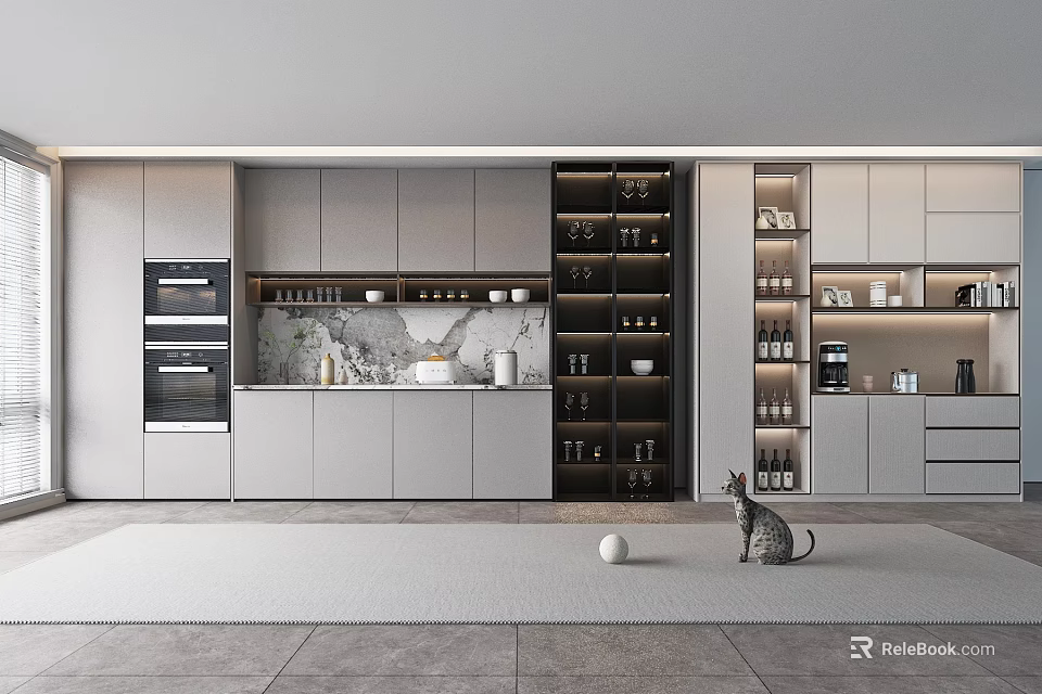 Modern Kitchen Sideboard Cabinet With Storage Shelves And Minimalist Design Elements 3d model 