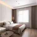Modern Hotel Guest Room With King Bed Beige Sofa Coffee Table And TV