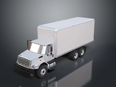 White Commercial Box Truck Featuring Delivery Cab Cargo Container And Wheels 3d model