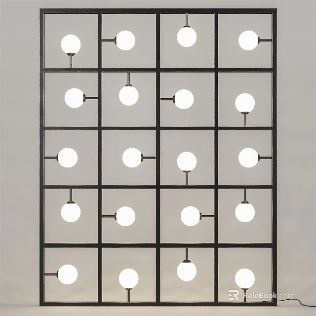 Modern Grid Design Floor Lamp With Multiple Round Bulbs And Black Frame 3d model