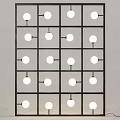 Modern Grid Design Floor Lamp With Multiple Round Bulbs And Black Frame 3d model