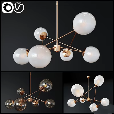 Modern Geometric Chandelier With Brass Frame And White Glass Balls For Contemporary Interior Spaces 3d model