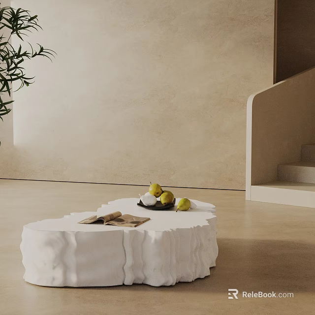 Modern Sofa and Coffee Table Set with White Irregular Table Pears Papers on Light Floor 3d model 