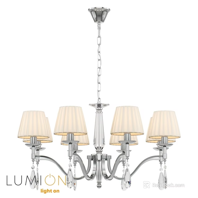 Modern Chrome Chandelier With White Fabric Shades And Crystal Accents 3d model 