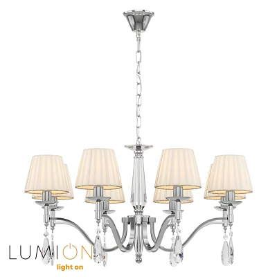 Modern Chrome Chandelier With White Fabric Shades And Crystal Accents 3d model