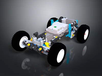 Automotive Components Chassis with Large Wheels and Mechanical Suspension System 3d model