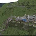 Modern Boutique Hotel Building In Mountainous Area With Green Roofs And Forest Surroundings