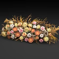 Three Decorative Vase Arrangements with Pink White Orange Flowers and Golden Foliage