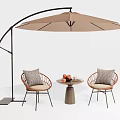 Modern Outdoor Rattan Chairs With Cushions Side Table And Curved Patio Umbrella