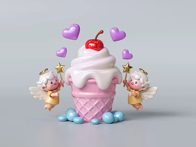 Mei Chen Summer Mei Chen Net Red Pin-in Interactive Pin-in Angel Ice Cream Cute Cartoon 3d model