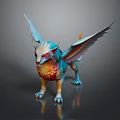 Mythical Winged Creature 3D Model With White Head Blue Wings And Red Chest 3d model
