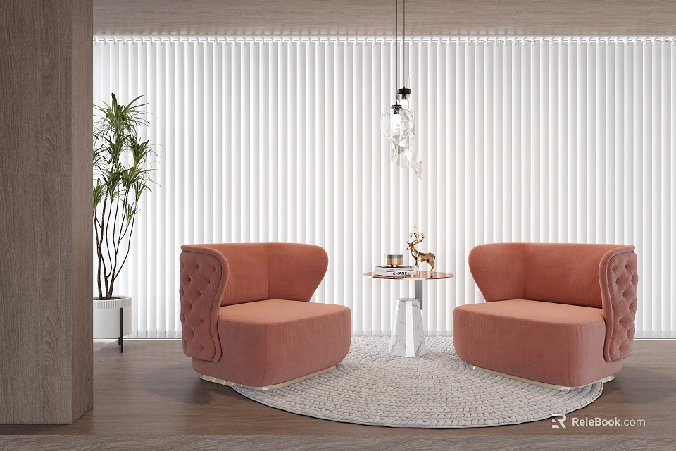 Cozy Pink Casual Sofa Set With Two Armchairs Small Round Table And Decorations 3d model